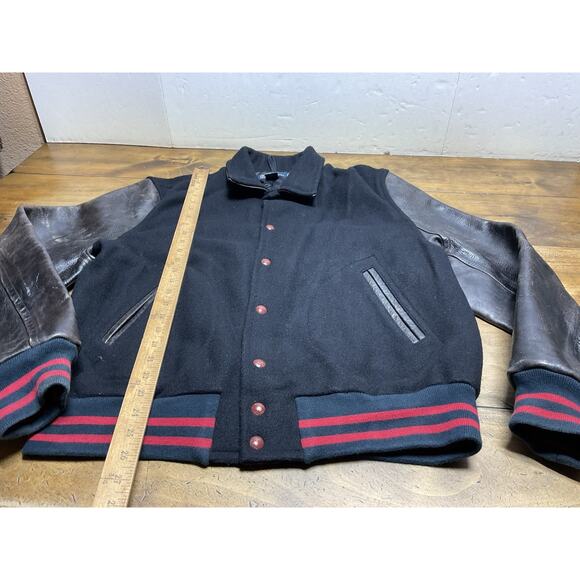 VTG 90s POLO RALPH LAUREN VARSITY JACKET WOOL LEATHER BLACK LETTERMAN MENS XL - Picture 7 of 16